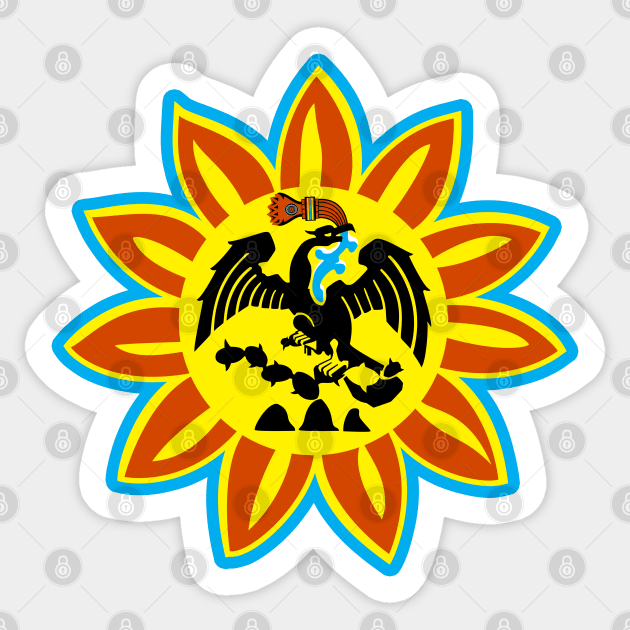 Mexica Flag Aztec Eagle Snake Sun - Original Mexican Flag Sticker by Sixth Cycle